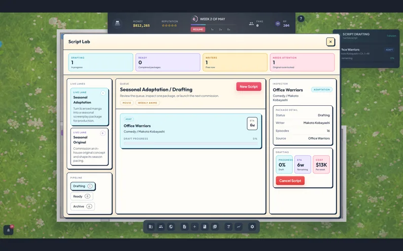 AnimeBiz Magnate staff and project screen
